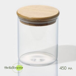 Банка стеклянная для сыпучих продуктов с бамбуковой крышкой BellaTenero 'Эко'450 мл, 8,5x10,5 см
