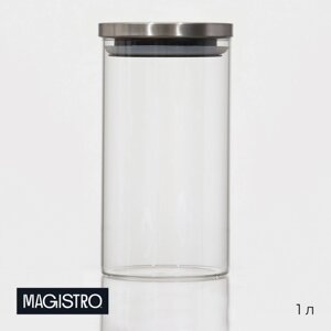 Банка стеклянная для сыпучих продуктов с металлической крышкой Magistro 'Стиль'1 л, 10,3x19 см
