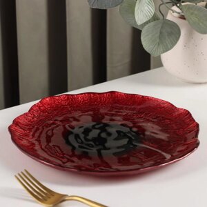 Блюдо стеклянное сервировочное 'Флора'd21 см, цвет красный