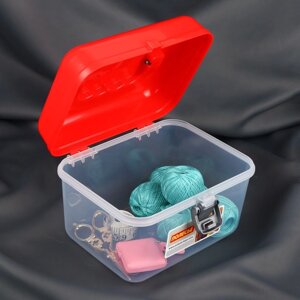 Бокс для хранения швейных принадлежностей, с крышкой, 21 x 17,7 x 15,4 см, цвет прозрачный/красный