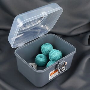 Бокс для хранения швейных принадлежностей, с крышкой, 21 x 17,7 x 15,4 см, цвет серый/прозрачный