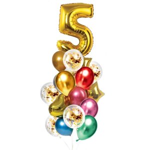 Букет из шаров 'День рождения 5 лет'фольга, латекс, набор 21 шт., цвет золотой
