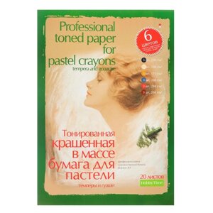 Бумага для пастели, гуаши и темперы А3, 20 листов 'Профессиональная серия'тонированная, 6 цветов 150 - 230 г/м