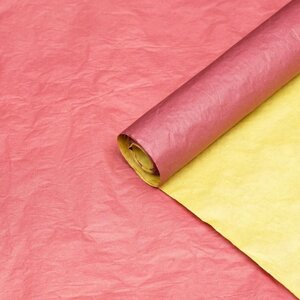 Бумага для упаковок, жатая, эколюкс, двухцветная, двусторонняя, желтая, красная, бордовая, рулон 1шт., 0,7 х 5 м
