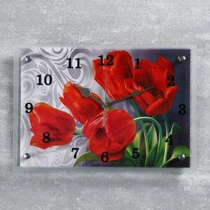 Часы-картина настенные, серия Цветы, Красные тюльпаны' 25х35 см