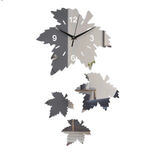 Часы-наклейка 'Кленовый лист'часы 25 х 28 см, композиция 56 х 33 см, 1 АА, серебро
