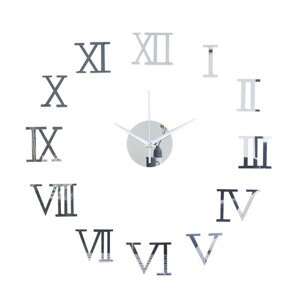 Часы-наклейка, серия DIY, Аннита'дискретный ход, d-50 см, сек. стрелка 12 см, АА, серебро
