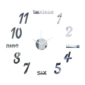 Часы-наклейка, серия DIY, Эмин'd-50 см, сек. стрелка 13 см, цифры 7.5 х 5 см, АА, серебро