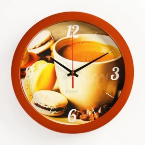 Часы настенные, кухонные, Кофе и макаруны'бесшумные, d-28 см