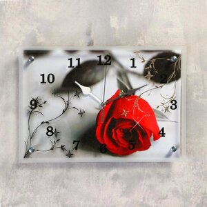 Часы настенные, серия Цветы, Красная роза на сером'25х35 см