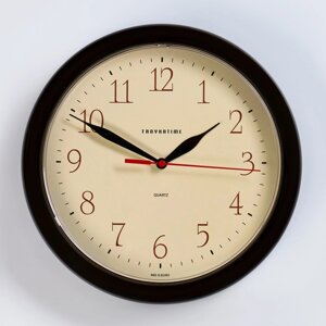 Часы настенные, серия Классика, d-24 см, коричневый обод