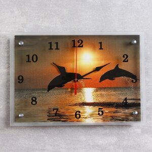 Часы настенные, серия Море, Дельфины на закате'25х35 см