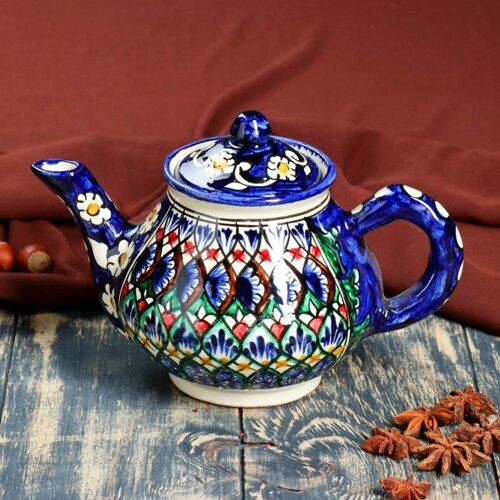Чайник Риштанская Керамика 'Узоры'700 мл, синий