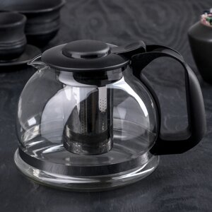 Чайник стеклянный заварочный 'Иллюзия'1,6 л, с металлическим ситом, цвет чёрный
