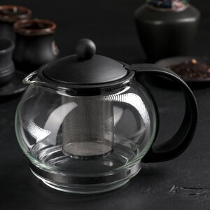 Чайник стеклянный заварочный 'Вдохновение'1,25 л, с металлическим ситом, цвет чёрный