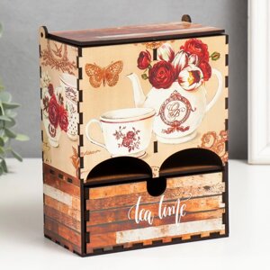Чайный домик двойной с ящиком 'Цветы' 20х8,7х15,2 см