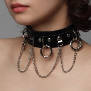 Чокер 'Искушение' цепи и кольца, цвет чёрный в серебре, 40 см