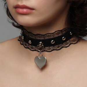 Чокер 'Искушение' кружево и сердце, цвет чёрный в серебре, 40 см