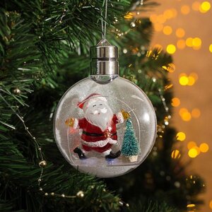 Ёлочный шар 'Дед Мороз'батарейки, 5 LED, свечение тёплое белое
