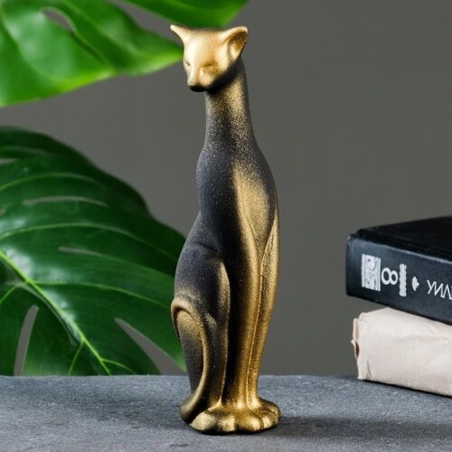 Фигура 'Кошка Багира голова влево' черная/золото 5х5х20см