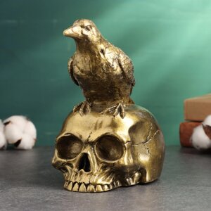 Фигура 'Ворон на черепе' старое золото, 16х10см