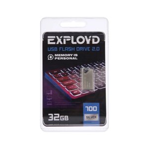 Флешка Exployd, mini,32 Гб, USB 2.0, чт до 15 Мб/с, зап до 8 Мб/с, металическая, серебряная
