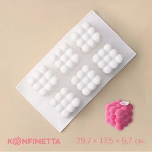 Форма для муссовых десертов и выпечки KONFINETTA 'Рафаэль'силикон, 29,7x17,5x5,7 см, 6 ячеек (6,2x6,2 см), цвет белый