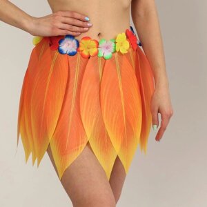 Гавайская юбка 'Листики и цветочки' 36 см, цвет оранжевый
