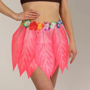 Гавайская юбка 'Листики и цветочки' 36 см, цвет розовый