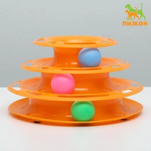 Игровой комплекс 'Пижон' для кошек с 3 шариками, 24,5 х 24,5 х 13 см, оранжевый
