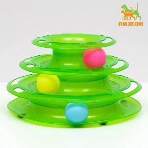Игровой комплекс 'Пижон' для кошек с 3 шариками, 24,5 х 24,5 х 13 см, зелёный
