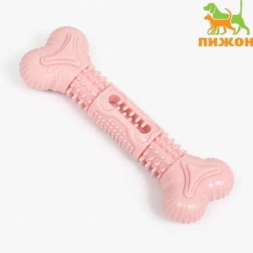 Игрушка для лакомств и сухого корма 'Кость'TPR, массажная, 14,5 х 3,5 см, розовая