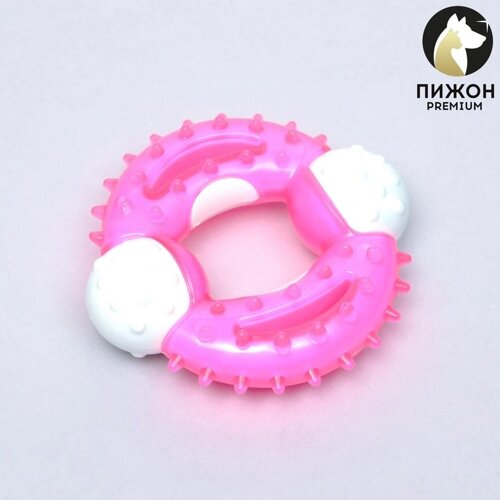 Игрушка двухслойная (твердый и мягкий пластик) Кольцо с шипами'10 см, розовая