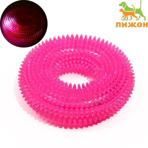 Игрушка светящаяся для собак 'Жевательное кольцо'TPR, 12 см, розовая