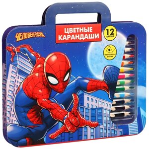 Карандаши цветные 12 цветов в пенале 'Супер-мен'Человек-паук