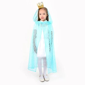 Карнавальный набор принцессы плащ гипюровый мятный, корона, длина 85 см