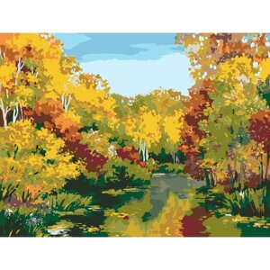 Картина по номерам на холсте с подрамником 'Осенний пруд'40 х 30 см