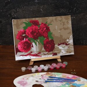 Картина по номерам на холсте с подрамником 'Розовые пионы'30х20 см