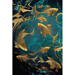 Картина по номерам с подрамником и поталью 'Золотые рыбки'20 х 30 см