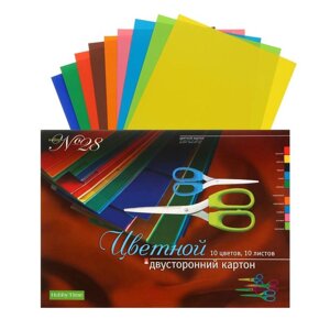 Картон цветной двусторонний А3, 10 листов, 10 цветов '28'блок 190 г/м