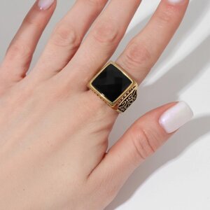 Кольцо мужское 'Перстень' ажур, цвет чёрный в золоте, 18 размер