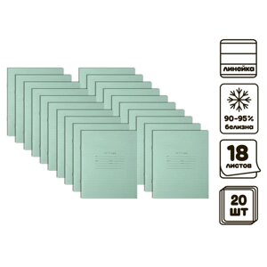 Комплект тетрадей из 20 штук 18 листов в линию Зелёная обложка, блок офсет, белизна 90-95