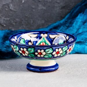 Конфетница Риштанская Керамика 'Цветы'12 см, синяя