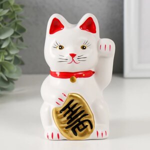 Копилка керамика 'Белый кот Манэки-нэко с колокольчиком' 8х7,5х13 см