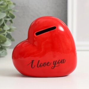 Копилка керамика 'Красное сердце - I love you' 11х5х10,5 см