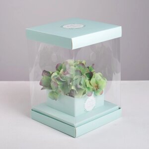 Коробка подарочная для цветов с вазой и PVC окнами складная, упаковка, Любви и Счастья'16 х 23 х 16 см