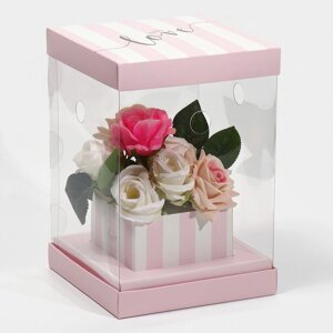 Коробка подарочная для цветов с вазой и PVC окнами складная, упаковка, With love'16 х 23 х 16 см