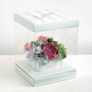 Коробка подарочная для цветов с вазой и PVC окнами складная, упаковка, With love'23 х 30 х 23 см