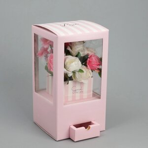 Коробка подарочная для цветов с вазой из МГК складная, упаковка, Для тебя'16 х 23 х 16 см