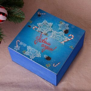 Коробка подарочная 'С Новым Годом, со снежинками'синяя, 20x20x10 см
